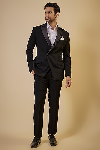 Black Japanese Fabric Blazer Set by SEVENDC MEN