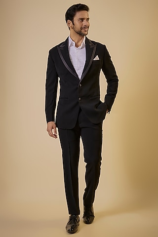 Black Japanese Fabric Blazer Set by SEVENDC MEN