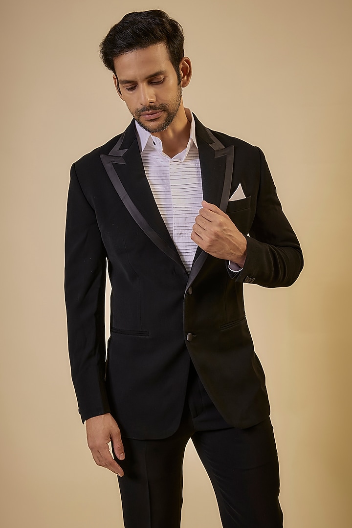 Black Japanese Fabric Blazer Set by SEVENDC MEN at Pernia's Pop Up Shop