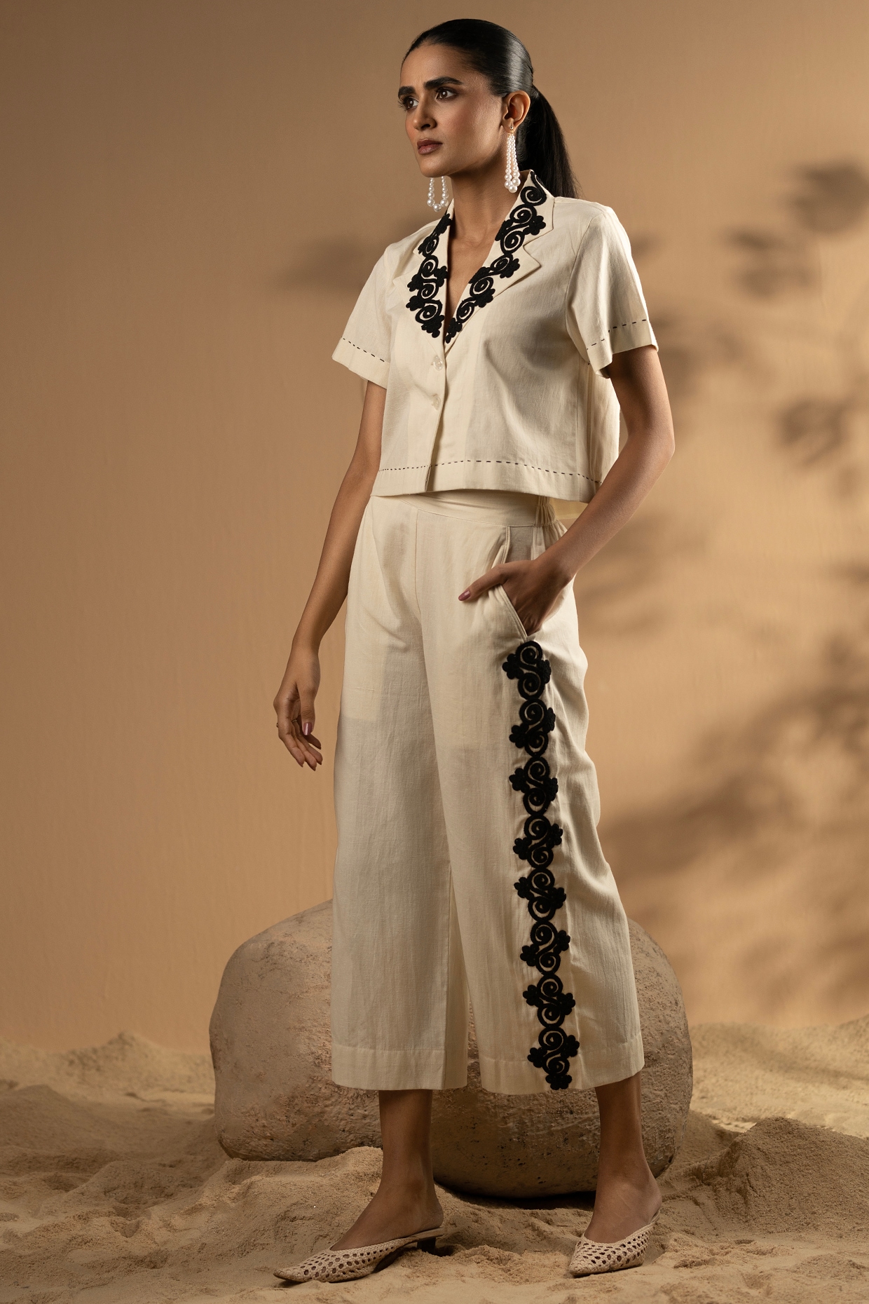 Girl's Khadi Cotton Embroidery Co-ord Set