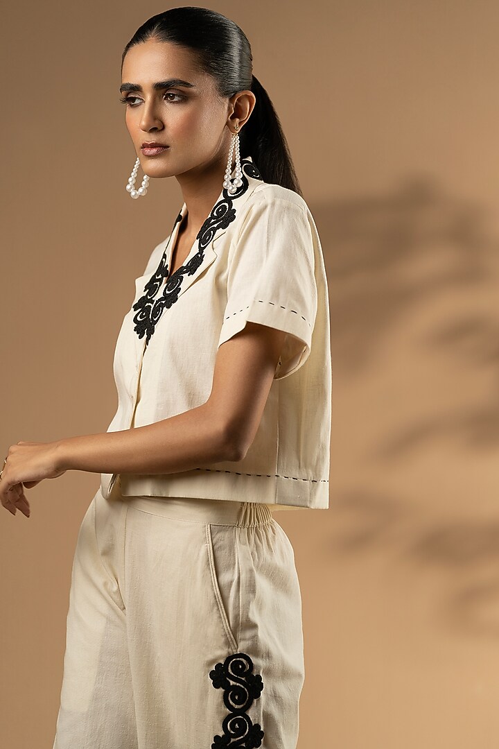 Ladies Kurthi Co-ord Set - Khadi Fabric -Cream Color - XL Size