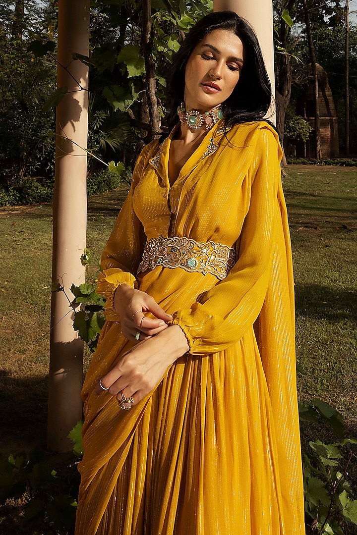 Orange Lurex Skirt Saree