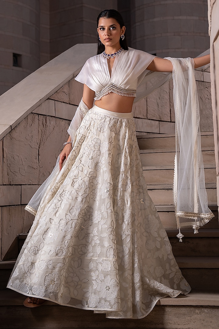 Pearl Ivory Organza Pearl Embroidered Wedding Lehenga Set by Seeaash at Pernia's Pop Up Shop