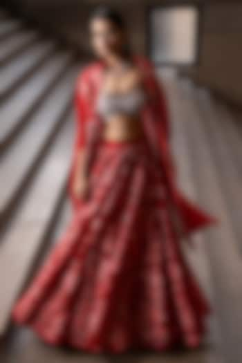 Crimson Red Organza Sequins Embroidered Wedding Lehenga Set  by Seeaash at Pernia's Pop Up Shop