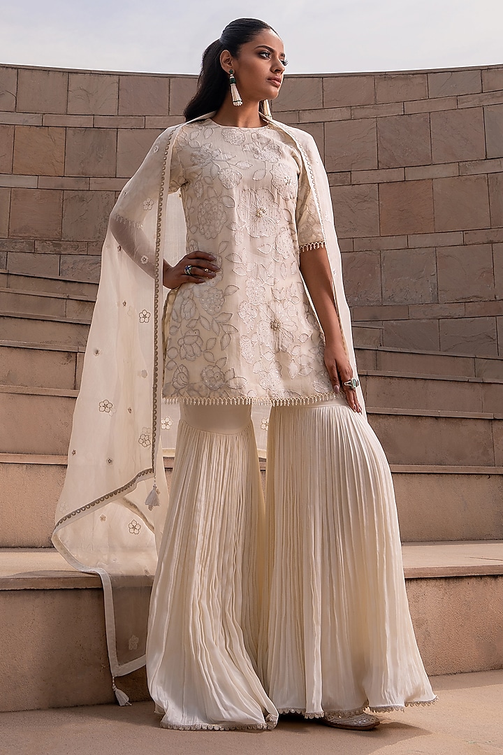 Ivory Crepe Gharara Set by Seeaash at Pernia's Pop Up Shop