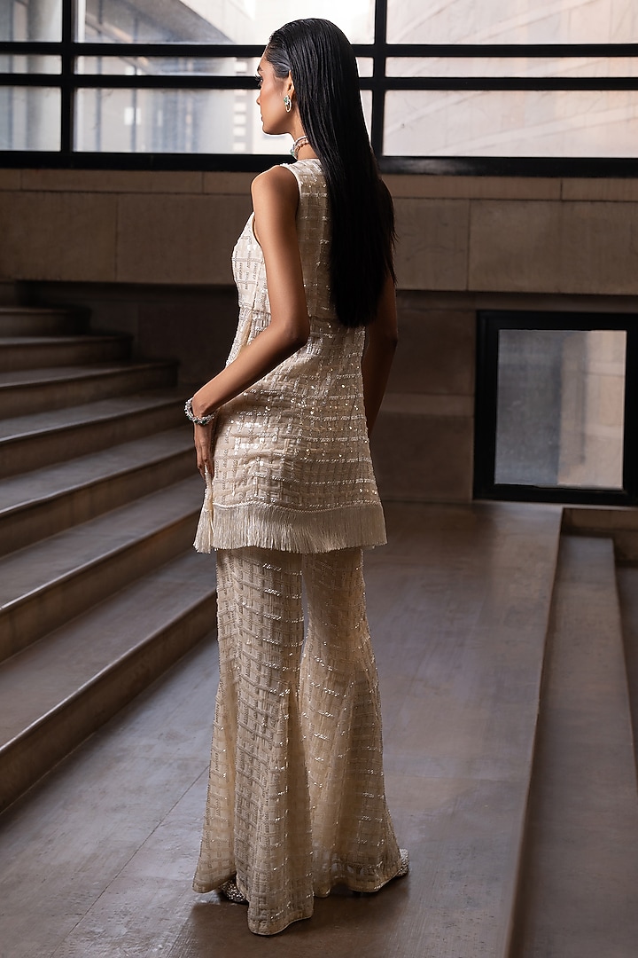 Ivory Georgette Sequins Embroidered Tunic Set by Seeaash at Pernia's Pop Up Shop