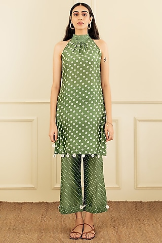 Leaf Green Printed Halter-Neck Kurta Set by Seeaash