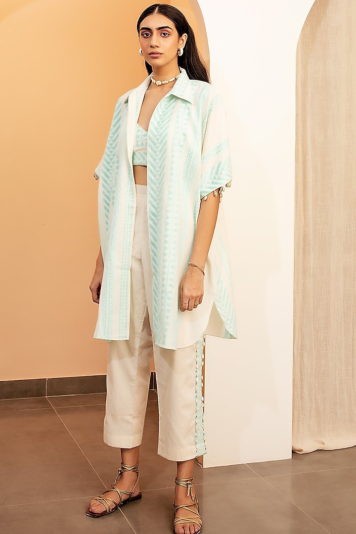 Mint Straight Pant Set In Cotton Jacquard by Seeaash