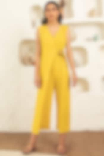 Amber Yellow Linen Cropped Jumpsuit by Seeaash at Pernia's Pop Up Shop