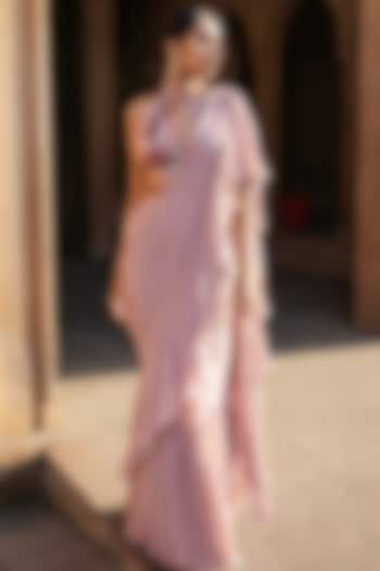 Blush Pink Ruffled Pre-Stitched Saree Set by Seeaash