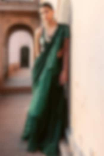 Emerald Green Ruffled Pre-Stitched Saree Set by Seeaash at Pernia's Pop Up Shop