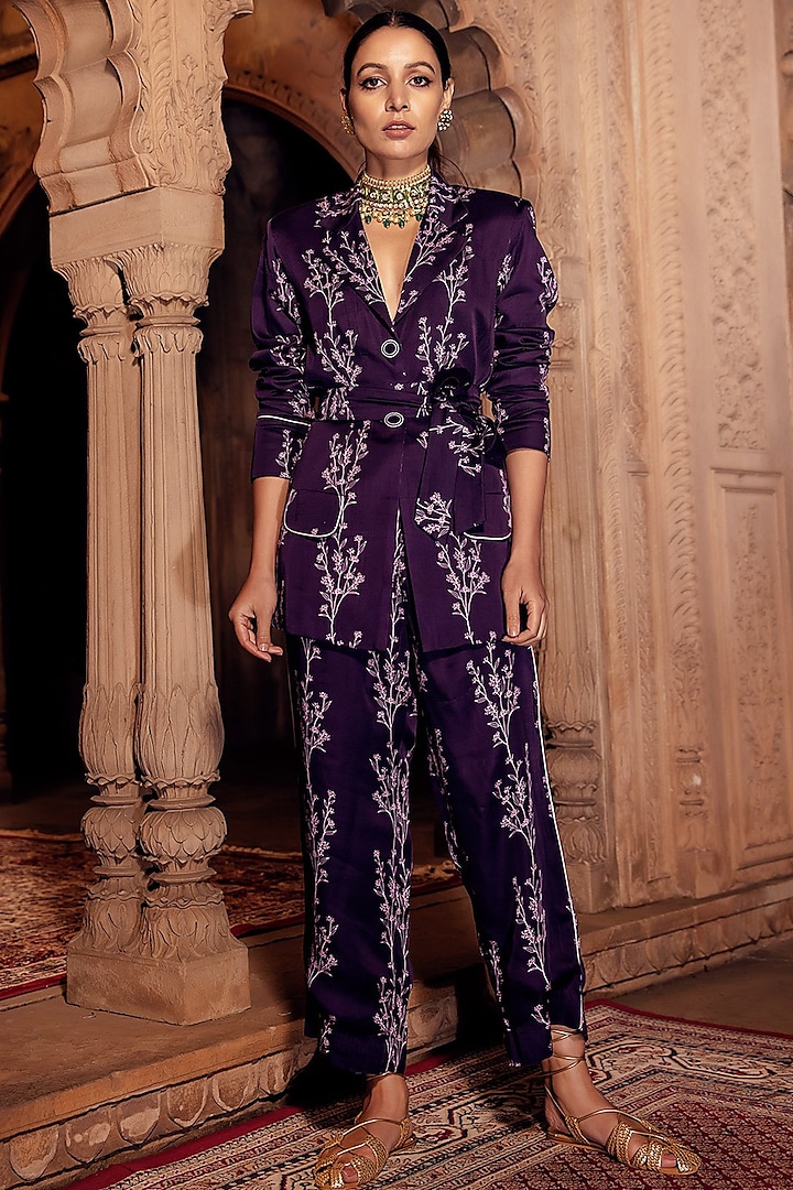 Berry Purple Asmira Floral Printed Pant Set by Seeaash at Pernia's Pop Up Shop