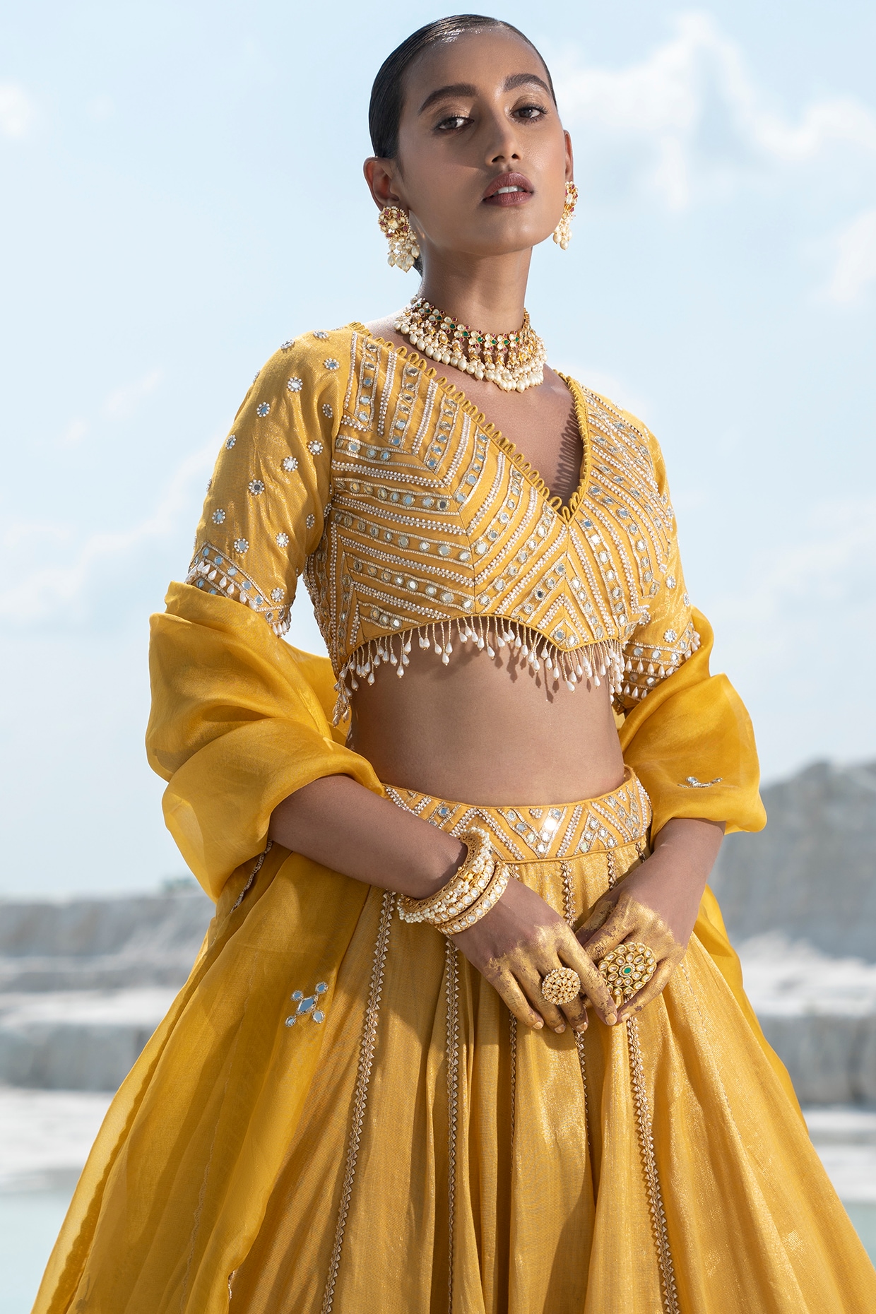 Yellow and cream lahenga set – Arpita Mehta Official