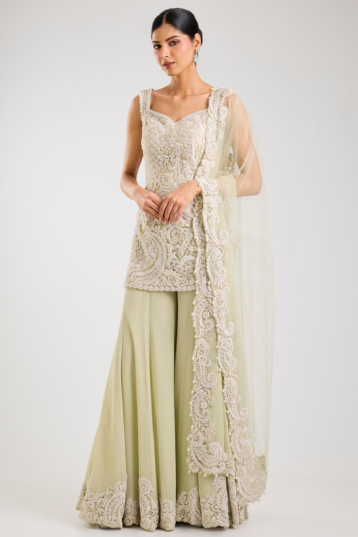 Seema Gujral Mint Green Georgette Sharara Set