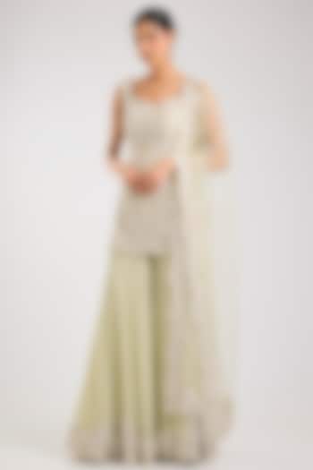 Mint Green Georgette Bridal Sharara Set by Seema Gujral at Pernia's Pop Up Shop