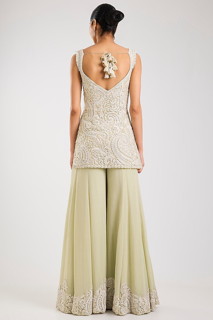 Mint Green Georgette Bridal Sharara Set by Seema Gujral at Pernia's Pop Up Shop