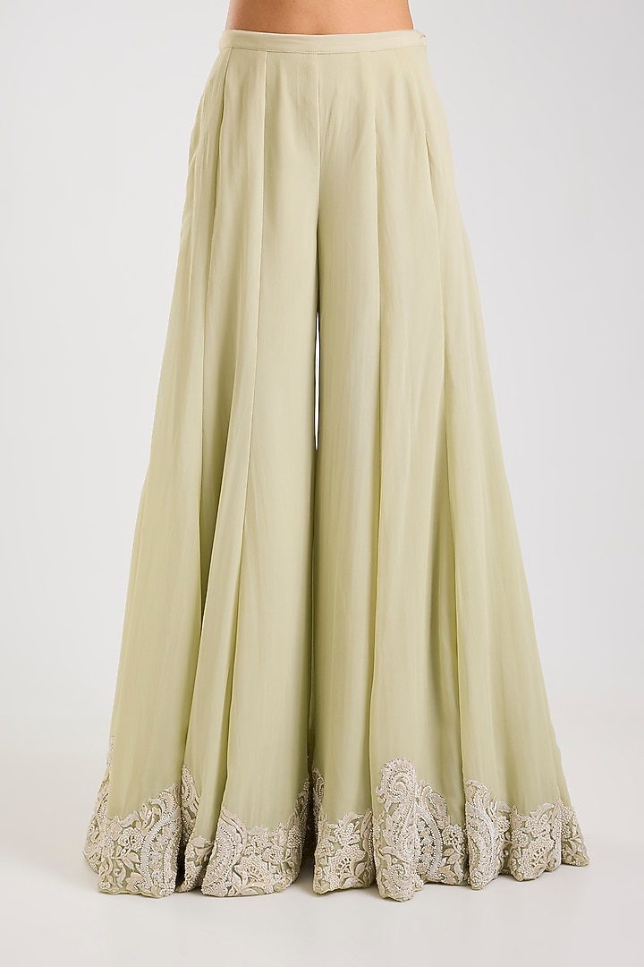 Mint Green Georgette Bridal Sharara Set by Seema Gujral at Pernia's Pop Up Shop