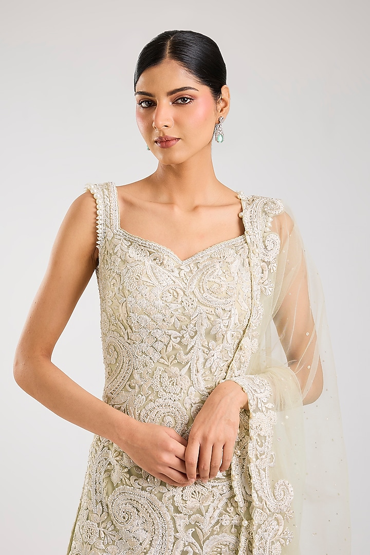 Mint Green Georgette Bridal Sharara Set by Seema Gujral at Pernia's Pop Up Shop