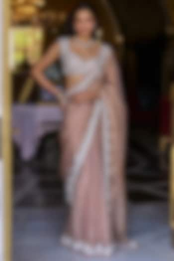 Copper Tissue Organza Sequins Work Saree Set by Seema Gujral at Pernia's Pop Up Shop