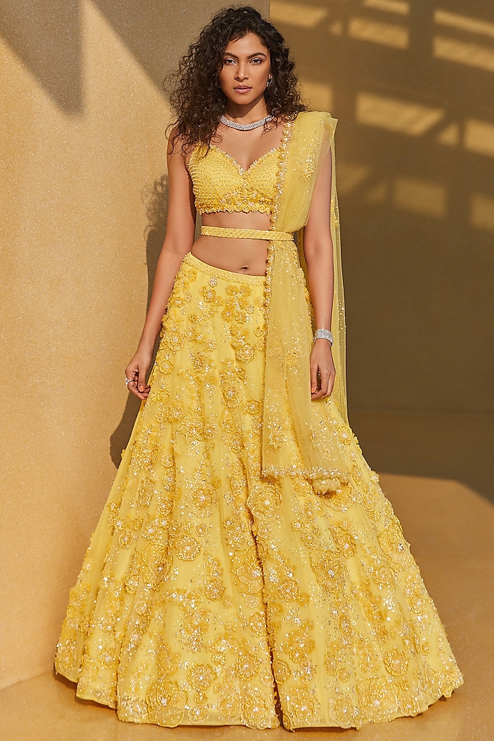 Yellow Embroidered Lehenga Set by Seema Gujral