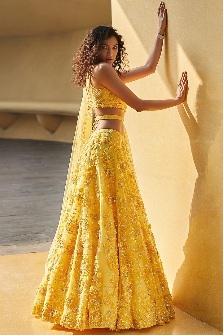 Yellow Embroidered Bridal Lehenga Set by Seema Gujral at Pernia's Pop Up Shop