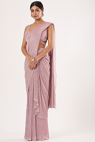 Pink Pre-Stitched Saree Set by Seema Gujral