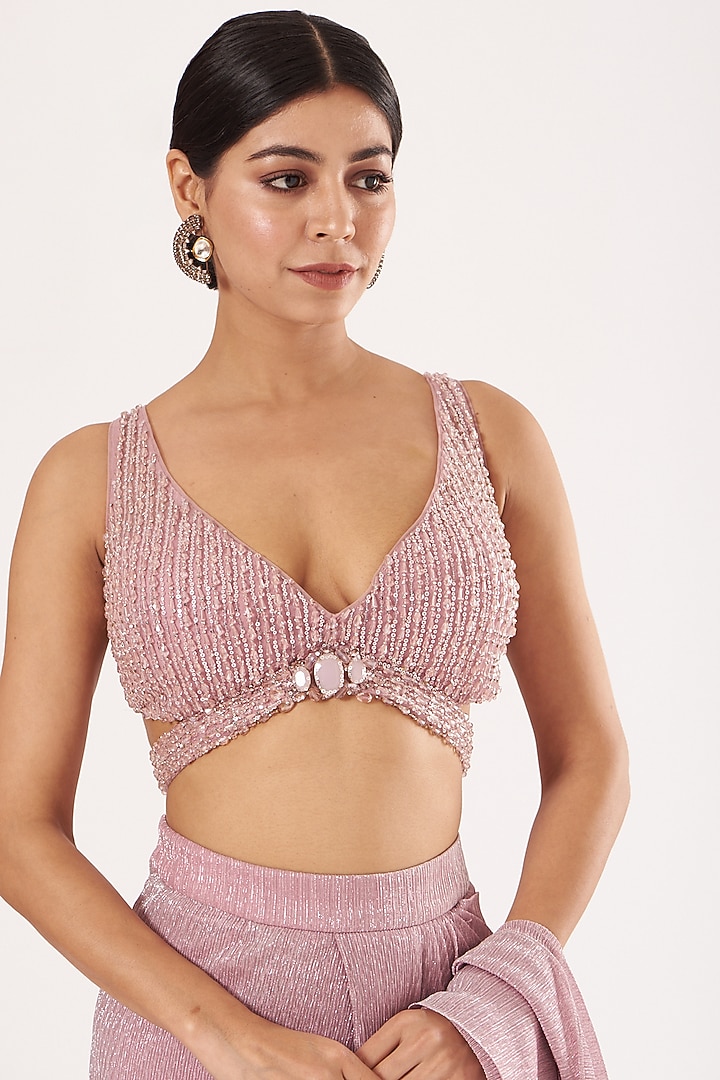 Pink Pre-Stitched Wedding Saree Set by Seema Gujral at Pernia's Pop Up Shop