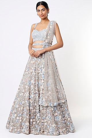 Dark Coffee Embroidered Lehenga Set by Seema Gujral
