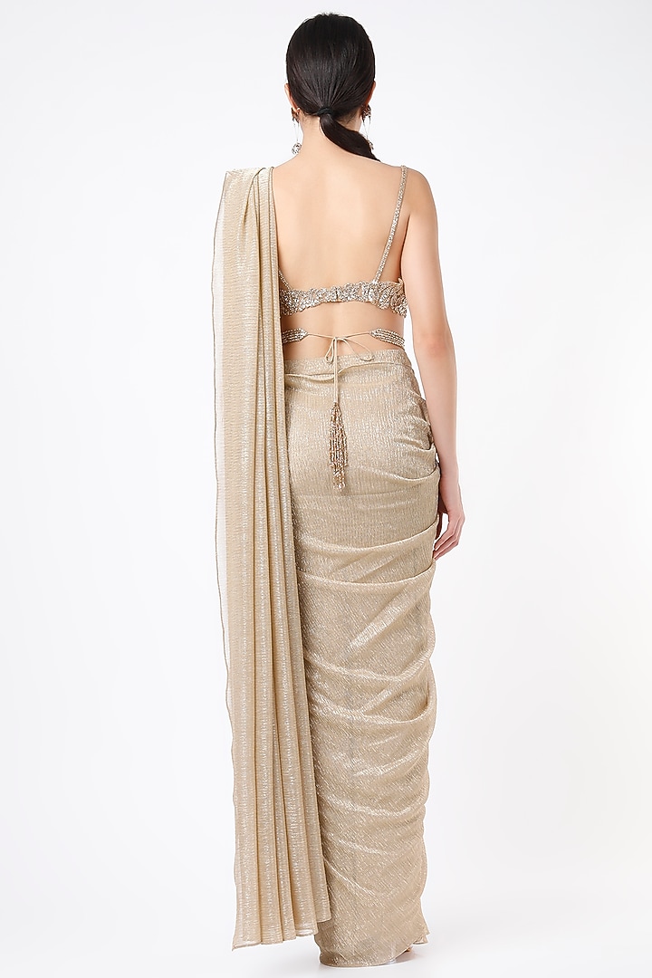 Gold Lurex Embroidered Wedding Saree Set by Seema Gujral at Pernia's Pop Up Shop