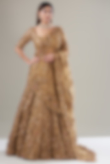 Gold Net Sequins Embroidered Bridal Lehenga Set by Seema Gujral at Pernia's Pop Up Shop