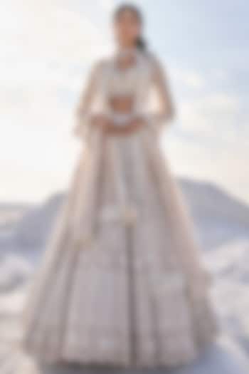 Nude Net Pearl Embroidered Bridal Lehenga Set by Seema Gujral at Pernia's Pop Up Shop