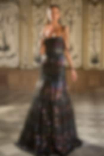 Black Net Sequins & Tassels Embroidered Bridal Gown by Seema Gujral at Pernia's Pop Up Shop