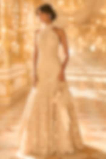 Nude Net Sequins & Thread Embroidered Bridal Gown by Seema Gujral at Pernia's Pop Up Shop