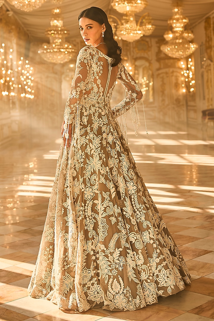 Slate Grey Net Sequins Embroidered Bridal Gown by Seema Gujral at Pernia's Pop Up Shop