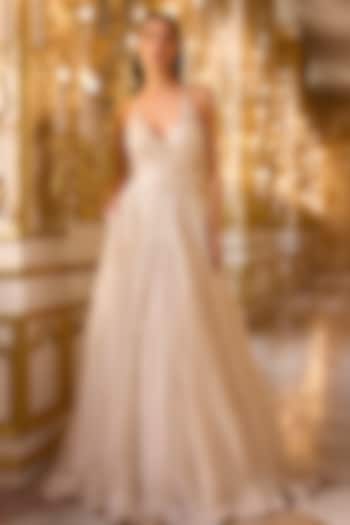 Ivory Net Sequins Embroidered Wedding Gown by Seema Gujral at Pernia's Pop Up Shop