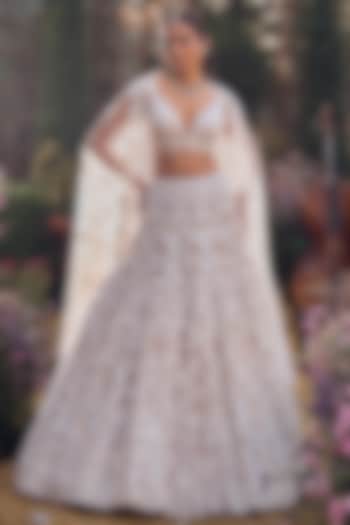 Nude Net Pearl & Sequins Embroidered Bridal Lehenga Set by Seema Gujral at Pernia's Pop Up Shop