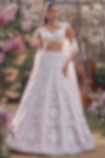 Ice Grey Net Pearl & Sequins Embroidered Bridal Lehenga Set by Seema Gujral at Pernia's Pop Up Shop