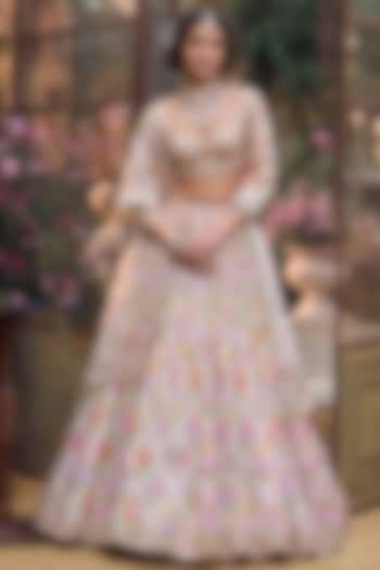 Multi-Colored Net Floral Sequins Embroidered Bridal Lehenga Set by Seema Gujral at Pernia's Pop Up Shop