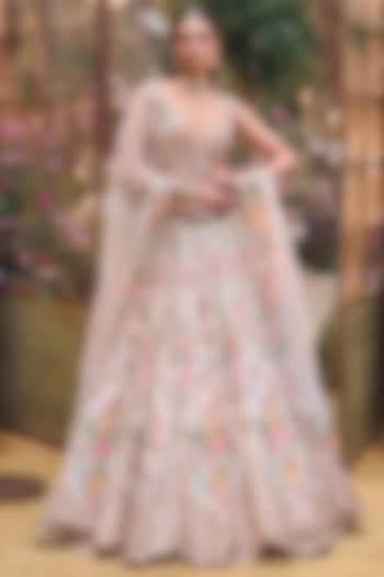 Multi-Colored Net Floral Sequins Embroidered Bridal Lehenga Set by Seema Gujral at Pernia's Pop Up Shop
