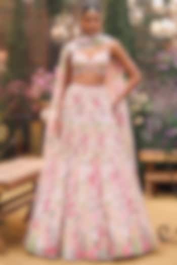 Powder Peach Net Sequins Embroidered Bridal Lehenga Set by Seema Gujral at Pernia's Pop Up Shop