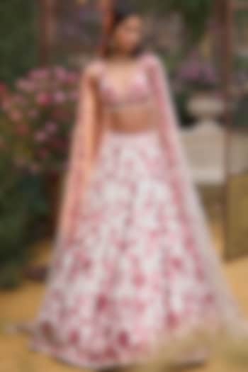 Ruby Net Floral Applique Embroidered Bridal Lehenga Set by Seema Gujral at Pernia's Pop Up Shop