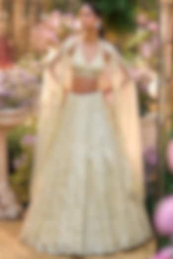 Lemon Yellow Net Sequins Embroidered Bridal Lehenga Set by Seema Gujral at Pernia's Pop Up Shop