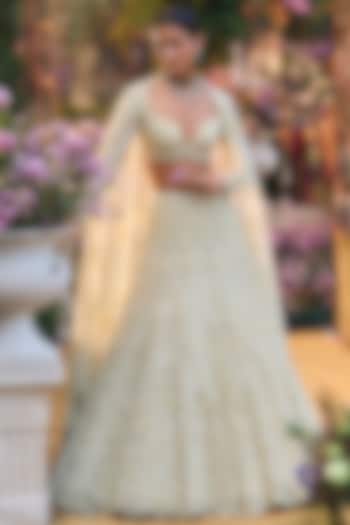 Sage Green Net Sequins Embroidered Bridal Lehenga Set by Seema Gujral at Pernia's Pop Up Shop