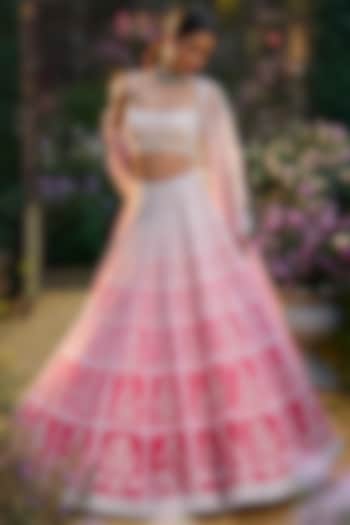 Pink Ombre Tulle & Net Sequin Embroidered Bridal Lehenga Set by Seema Gujral at Pernia's Pop Up Shop
