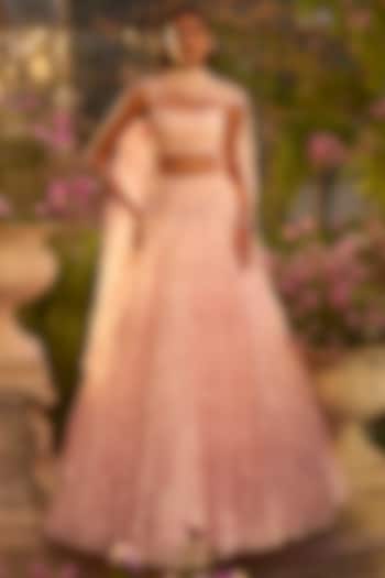 Candy Pink Net 3D Sequin Embroidered Bridal Lehenga Set by Seema Gujral at Pernia's Pop Up Shop