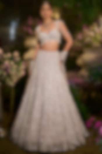 Slate Grey Net Sequin & Crystal Embroidered Bridal Lehenga Set by Seema Gujral at Pernia's Pop Up Shop