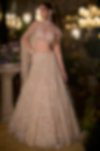 Light Gold Net Sequin Embroidered Bridal Lehenga Set by Seema Gujral at Pernia's Pop Up Shop