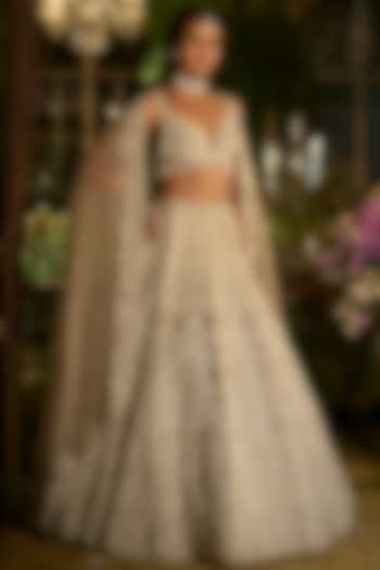 Champagne Tissue Silk Zardosi Embroidered Bridal Lehenga Set by Seema Gujral at Pernia's Pop Up Shop