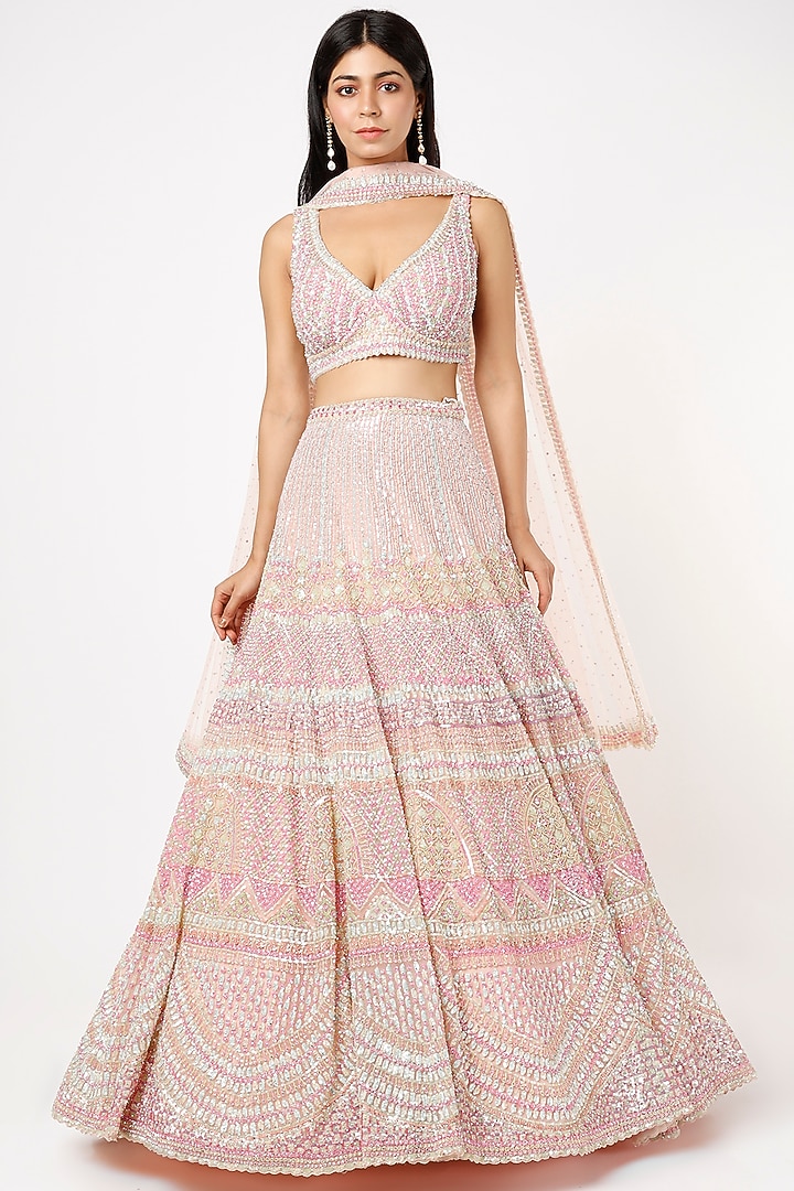 Blush Pink Embroidered Bridal Lehenga Set by Seema Gujral at Pernia's Pop Up Shop