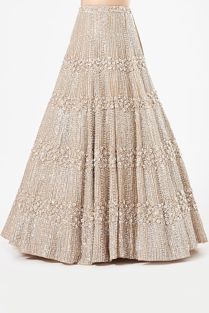 Champagne Organza Embellished Bridal Lehenga Set by Seema Gujral at Pernia's Pop Up Shop